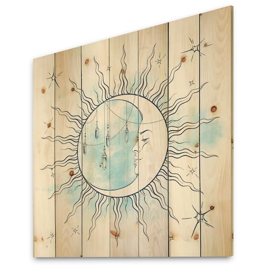 Designart - Blue Crescent Moon With Moonstone Pendants & Stars